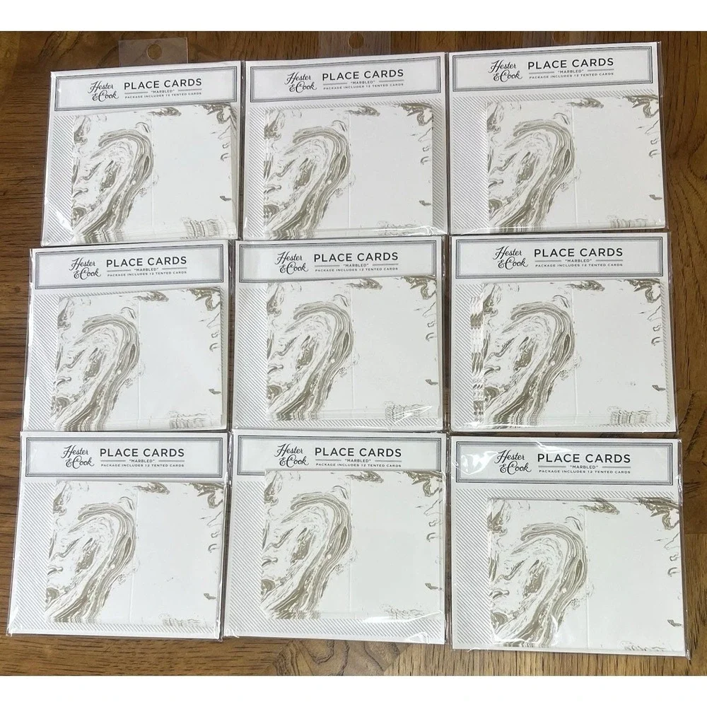 9 Packs New Hester & Cook 12 Name Place Cards Die Cut Gold Marbled HC086 108 Car
